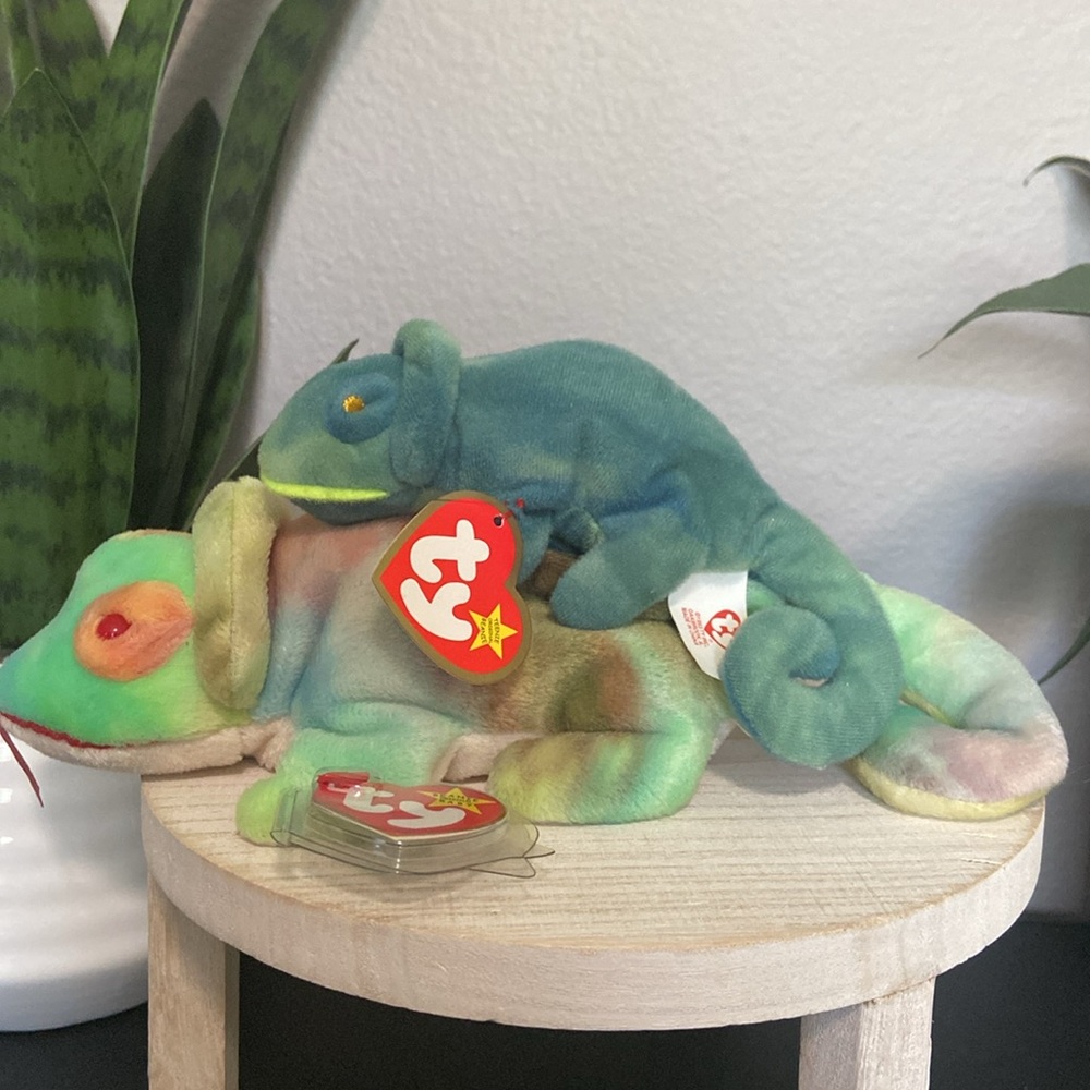 Vintage Ty Beanie Babies Chameleons: Mini & Regular Size